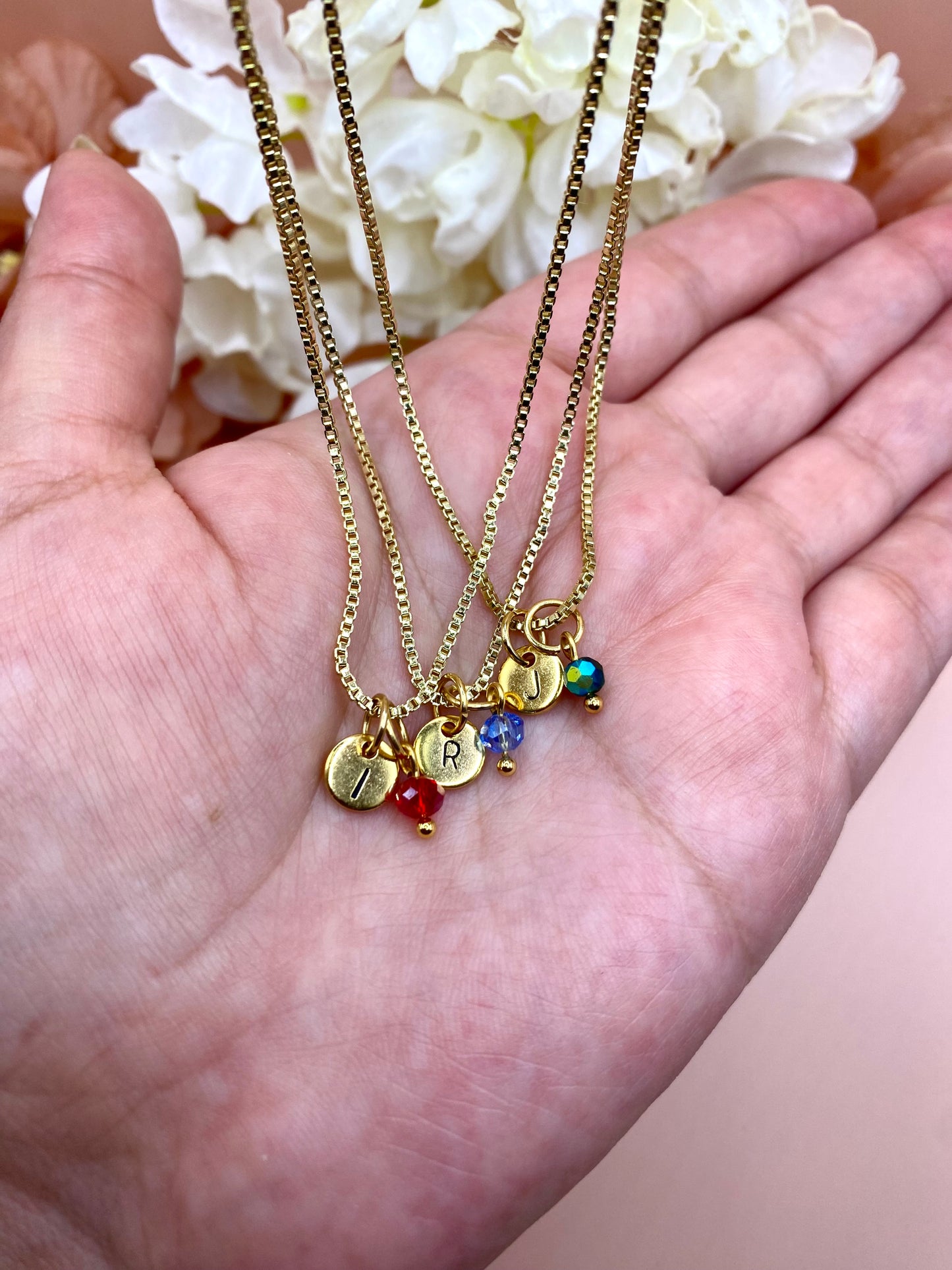 Custom Dainty Initial Name Necklace with Birthstone
