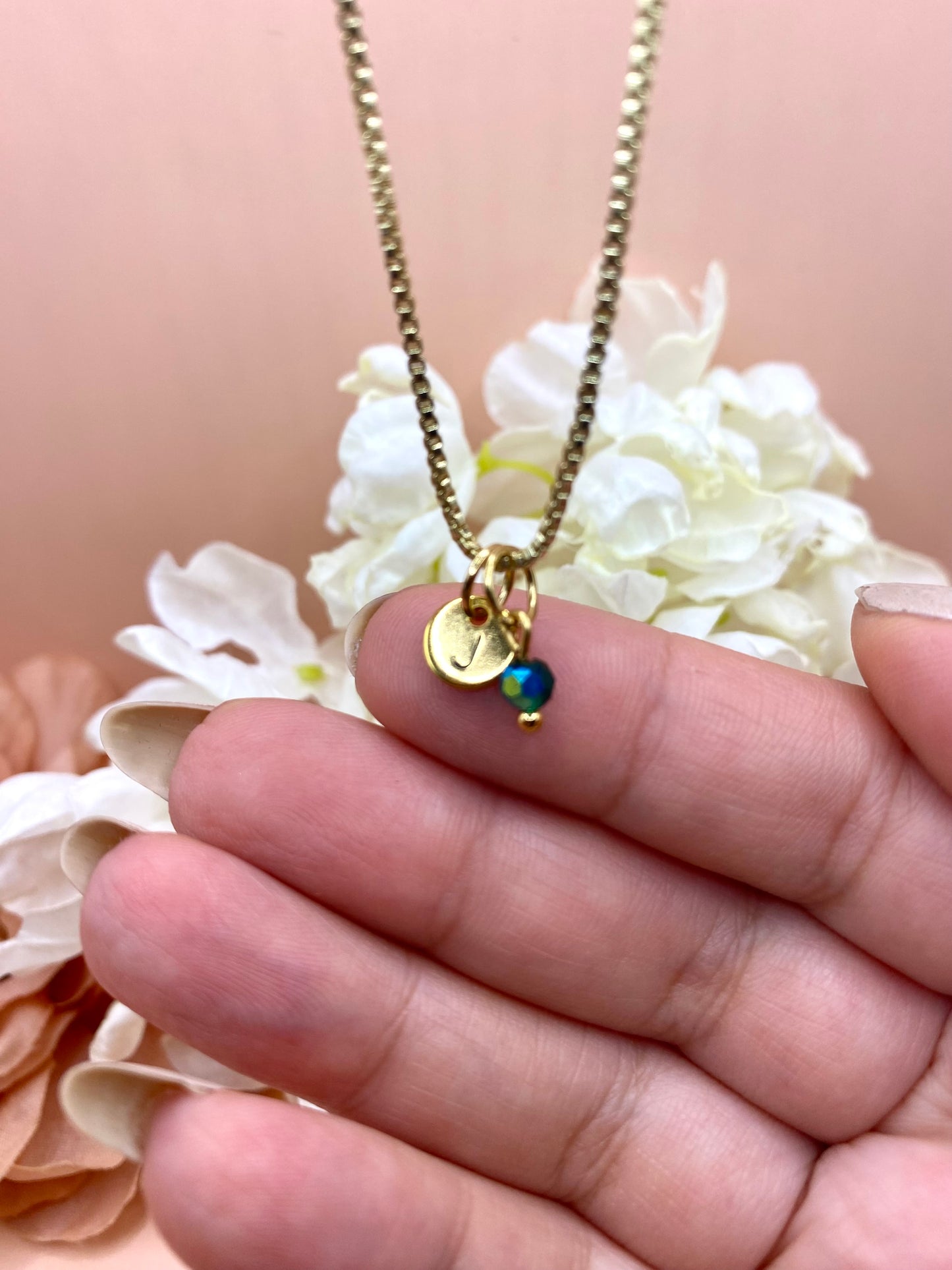 Custom Dainty Initial Name Necklace with Birthstone