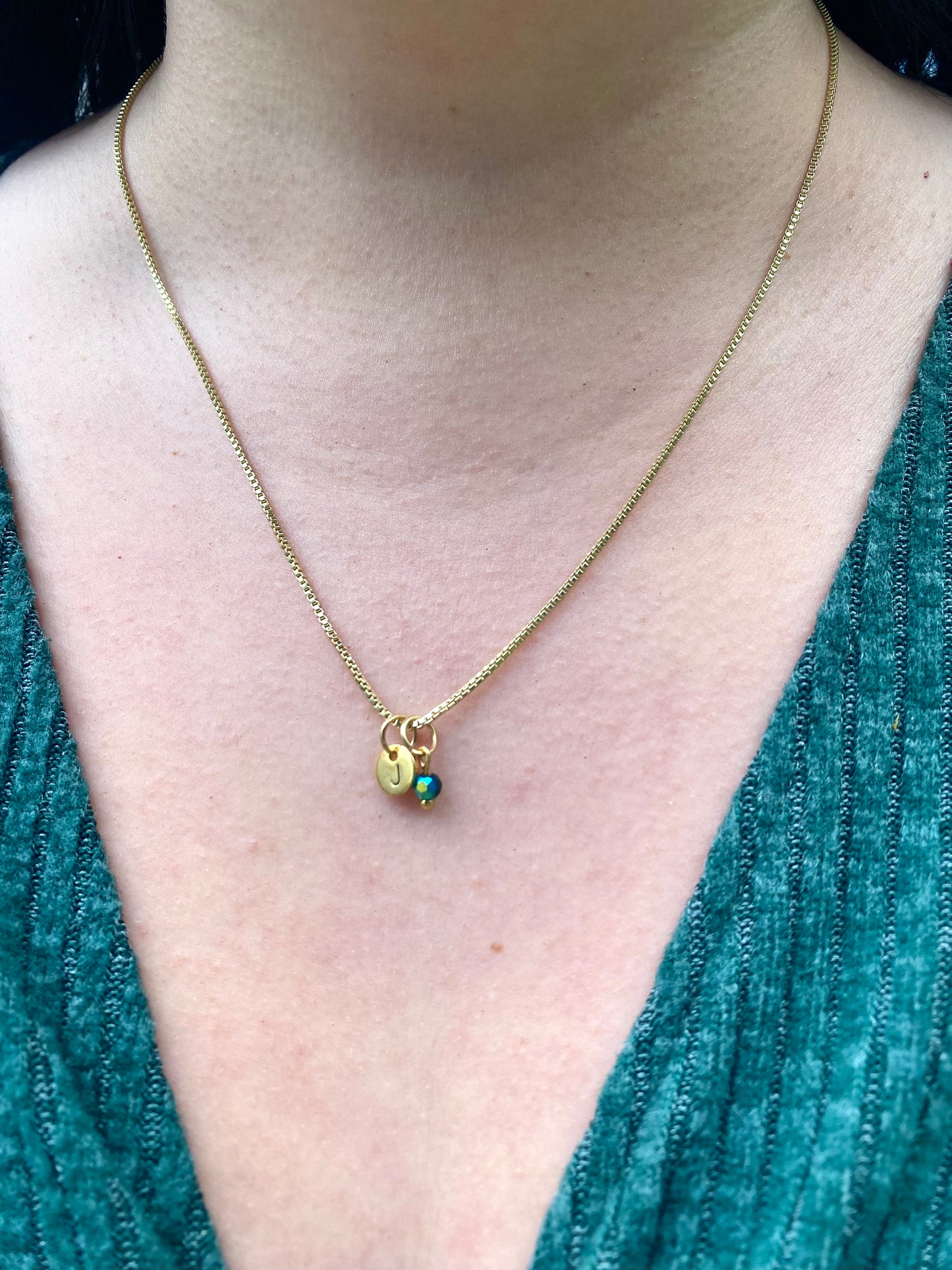 Custom Dainty Initial Name Necklace with Birthstone