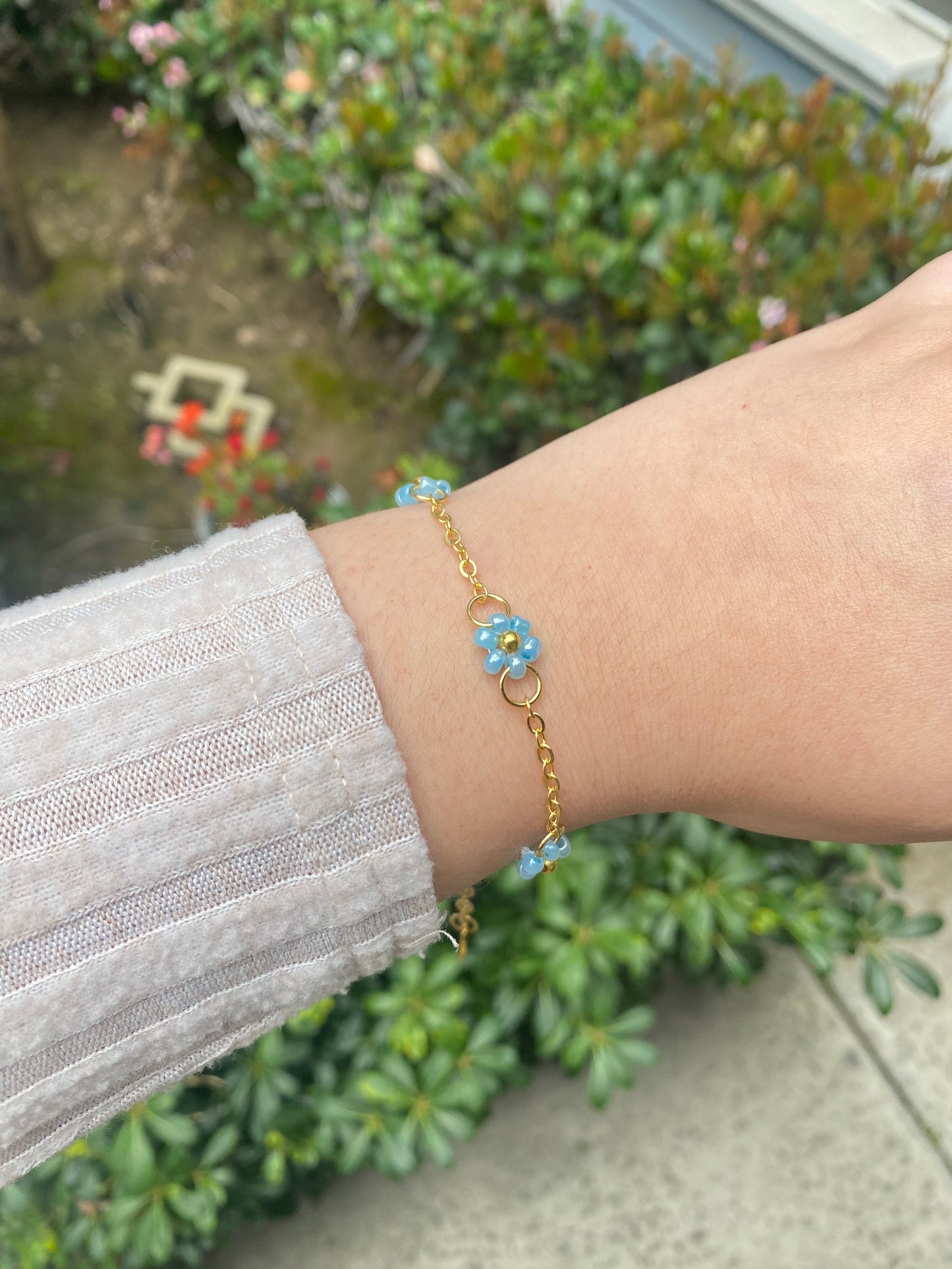 Dainty Pastel Blue Flower Bracelet