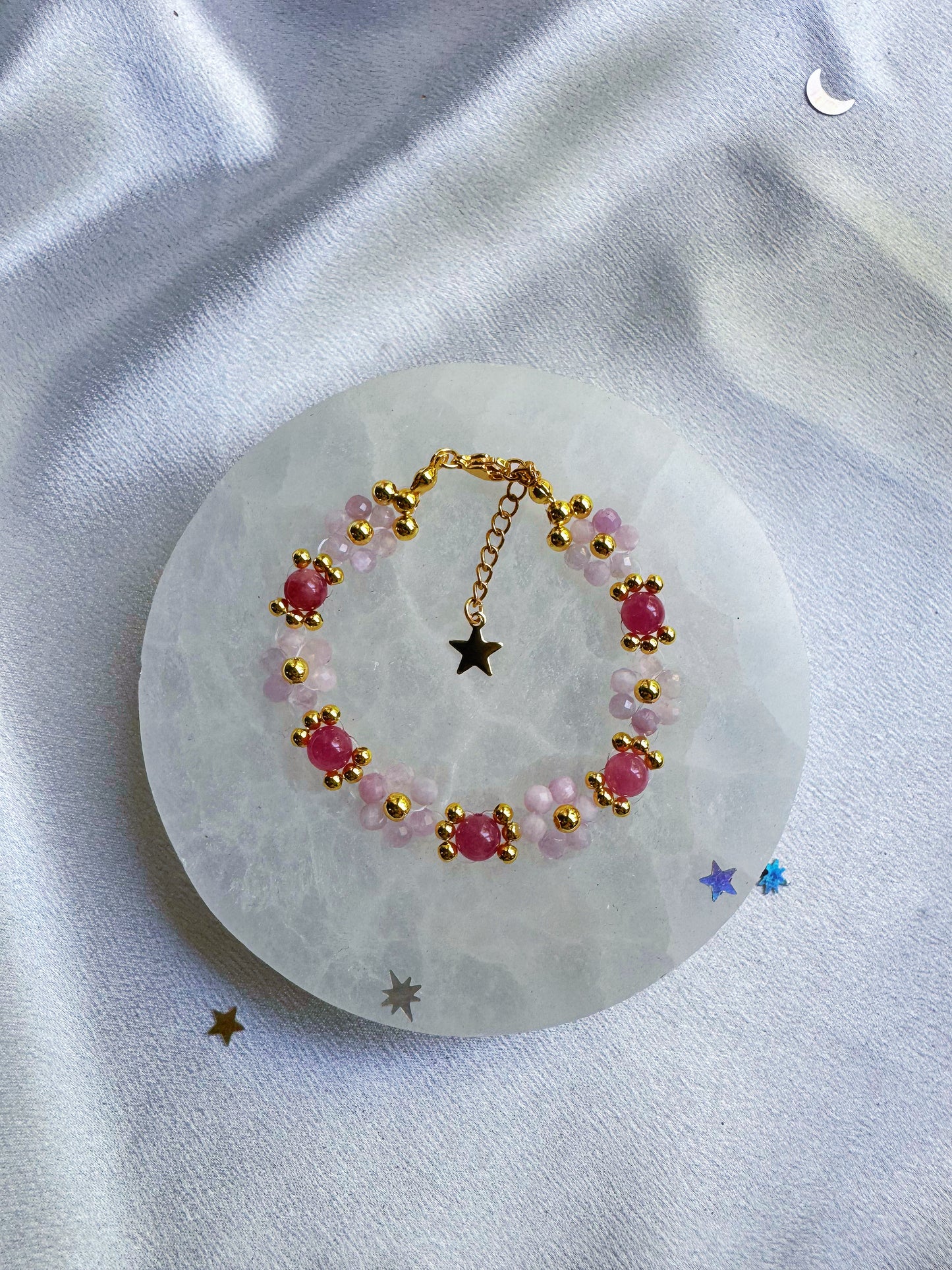 Gemstone Beaded Flower Bracelet