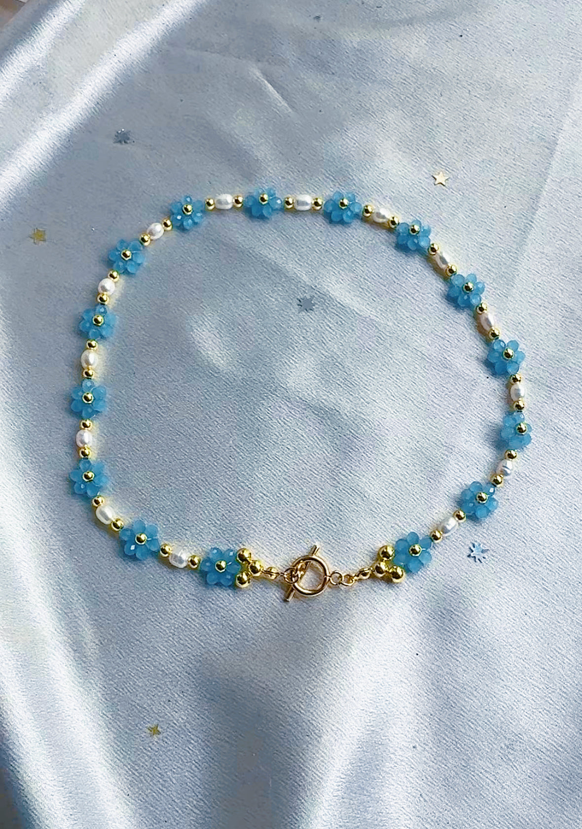 Sky Blue Flower Pearl Necklace