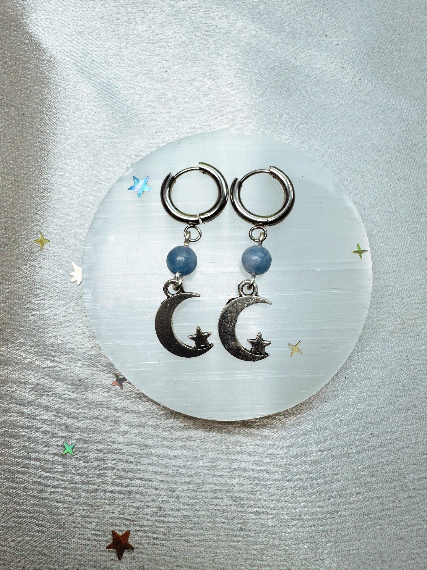 Peach Moonstone Moon Earrings
