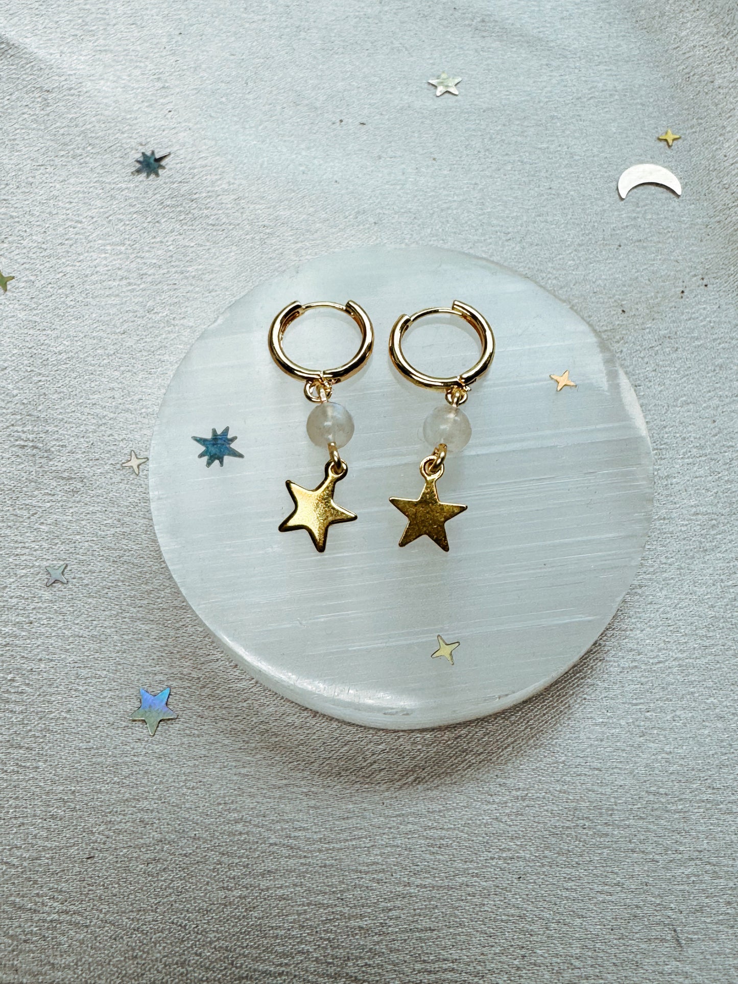 Gold Star Gemstone Earrings