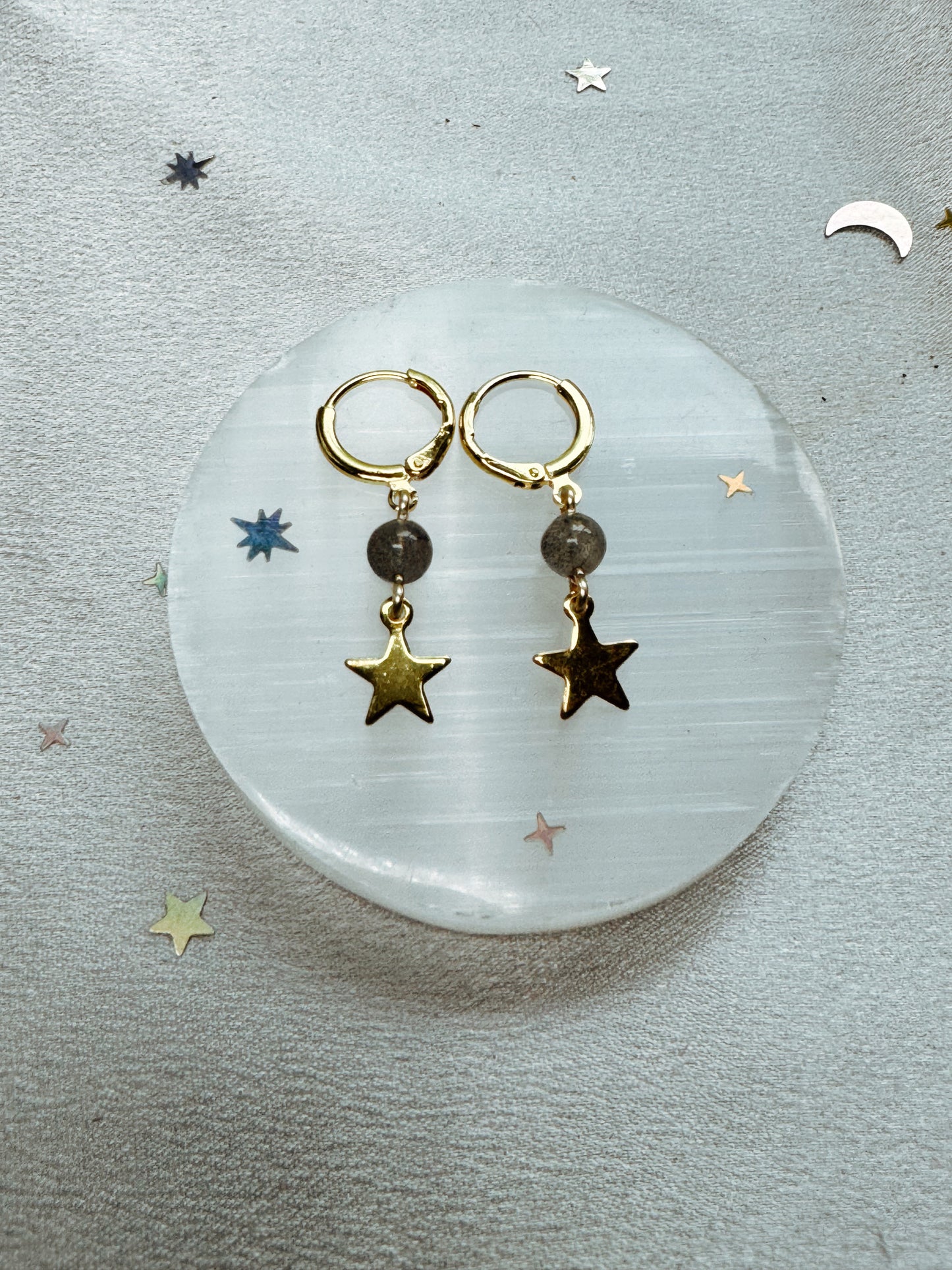 Gold Star Gemstone Earrings