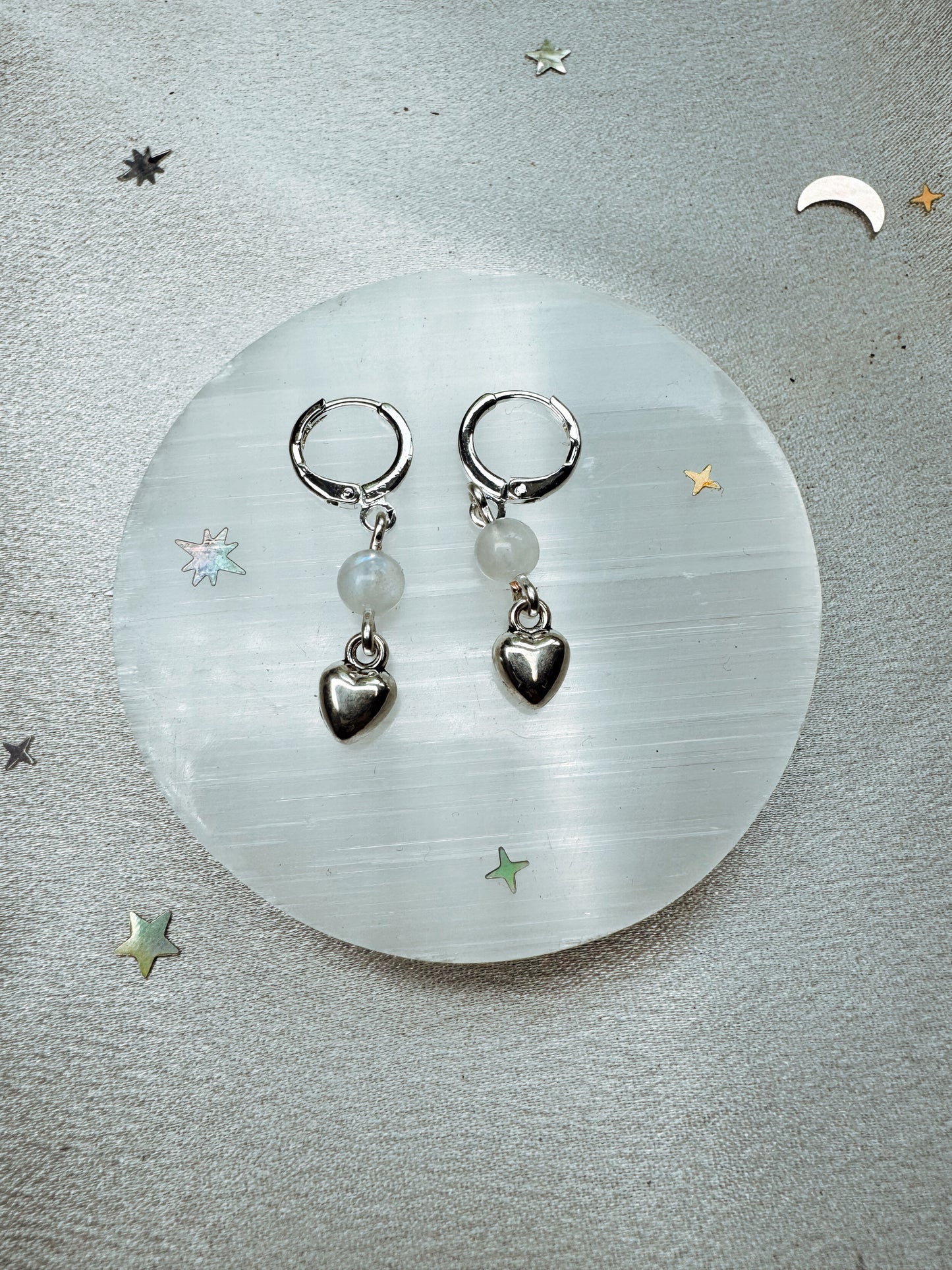 Silver Heart Gemstone Earrings