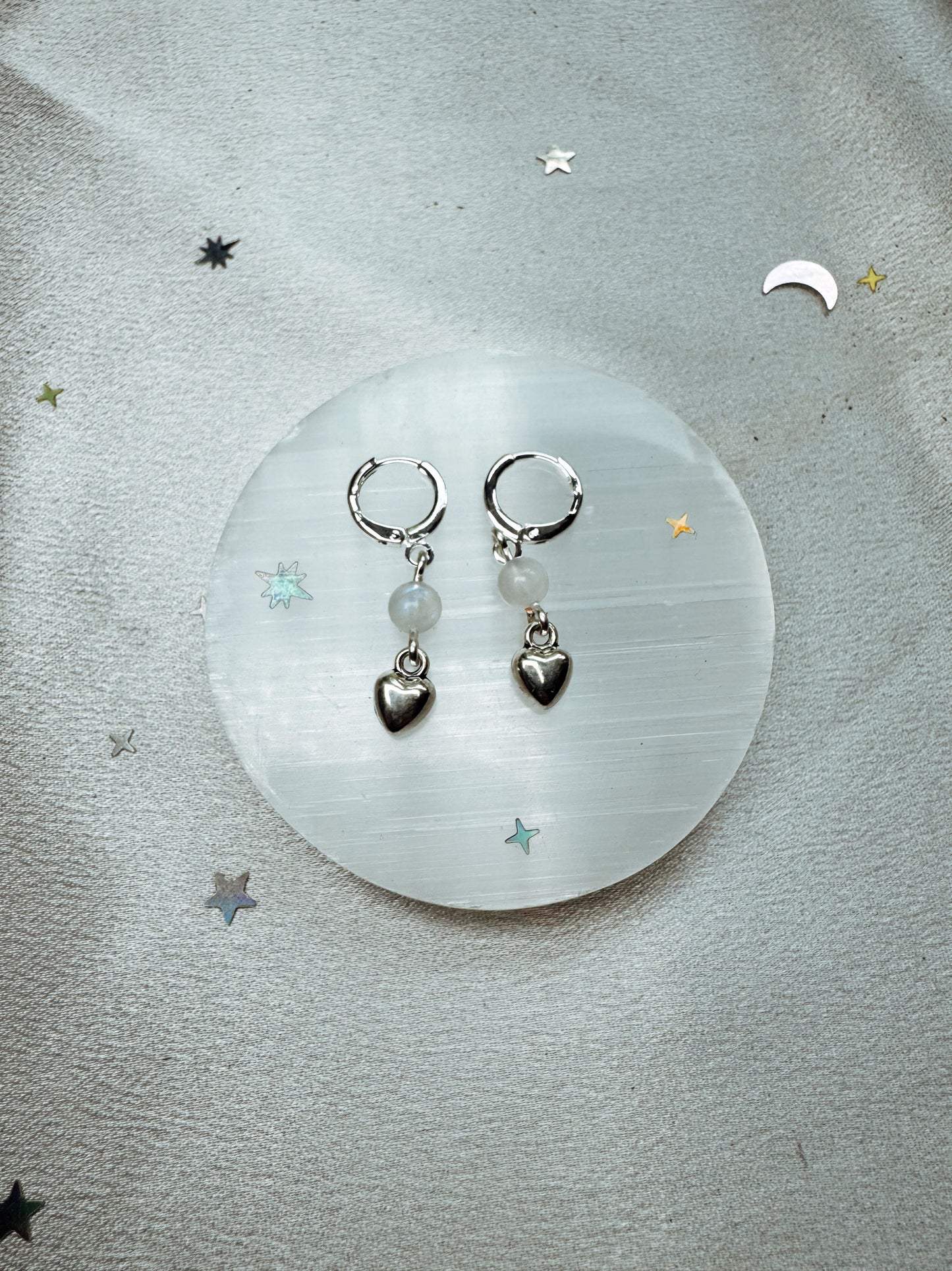 Silver Heart Gemstone Earrings