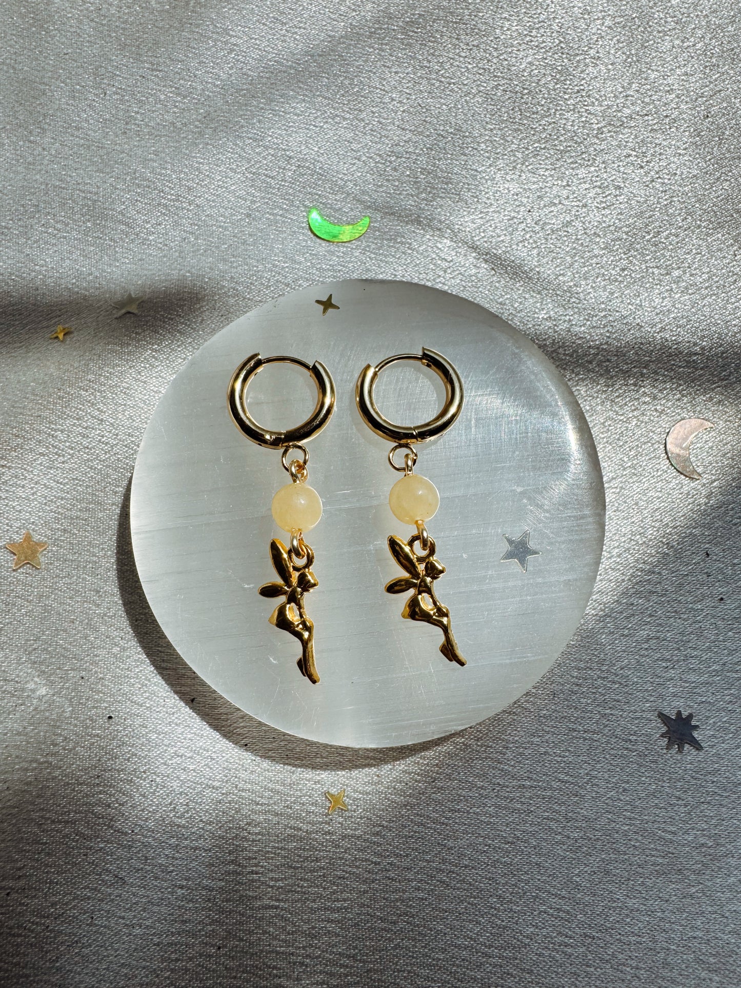 Gold Fairy Yellow Calcite Earrings