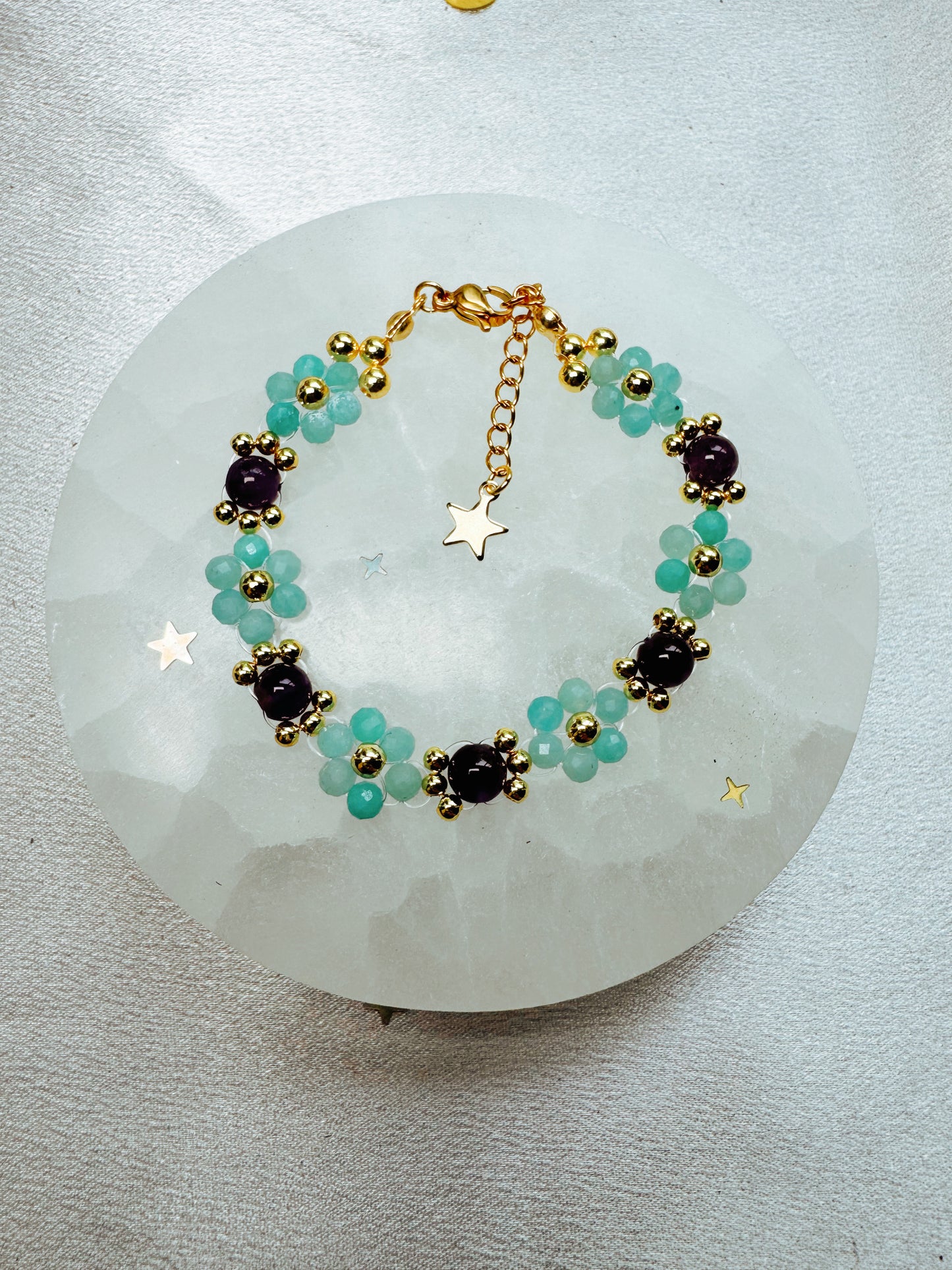 Gemstone Beaded Flower Bracelet