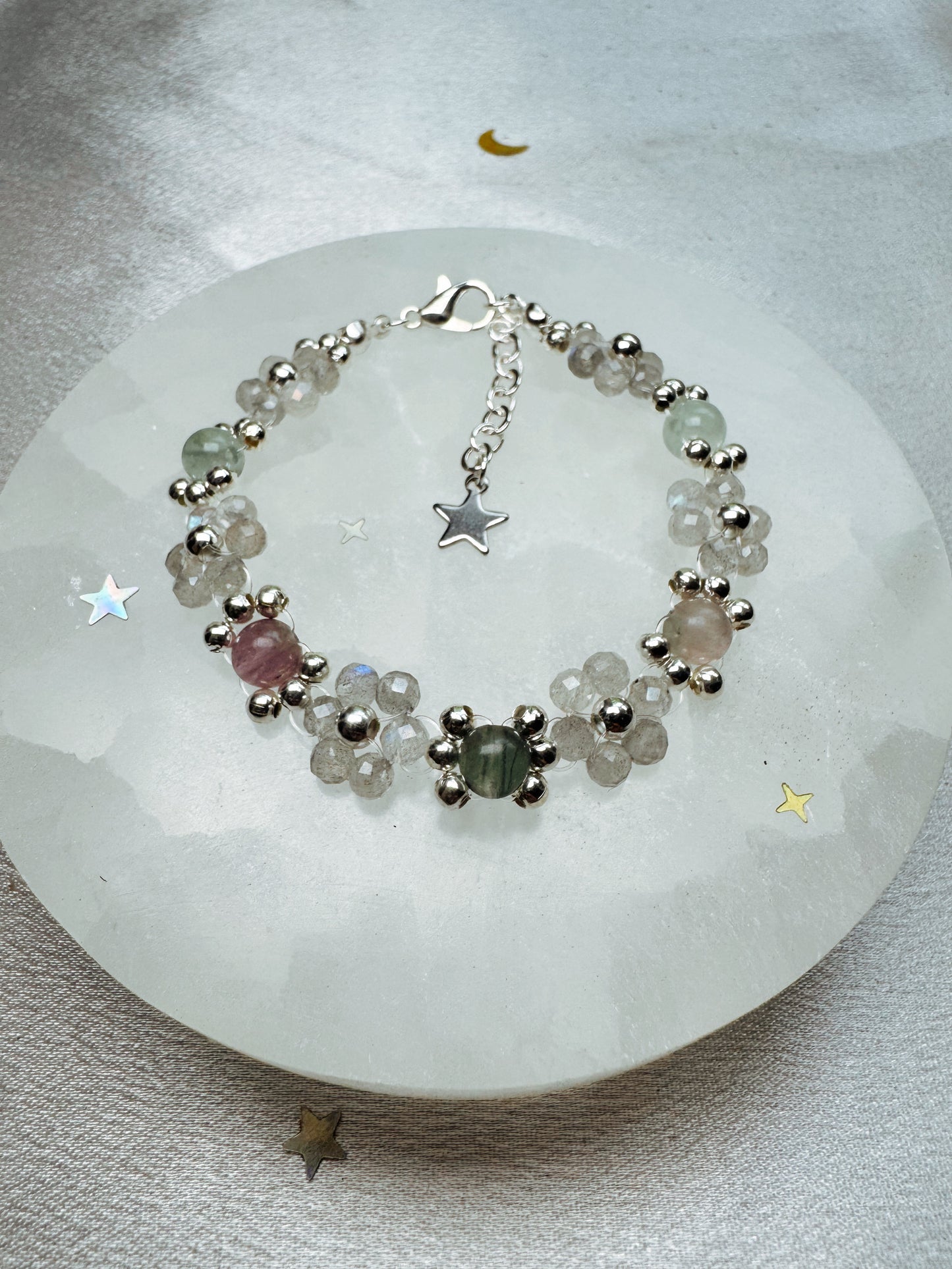 Gemstone Beaded Flower Bracelet