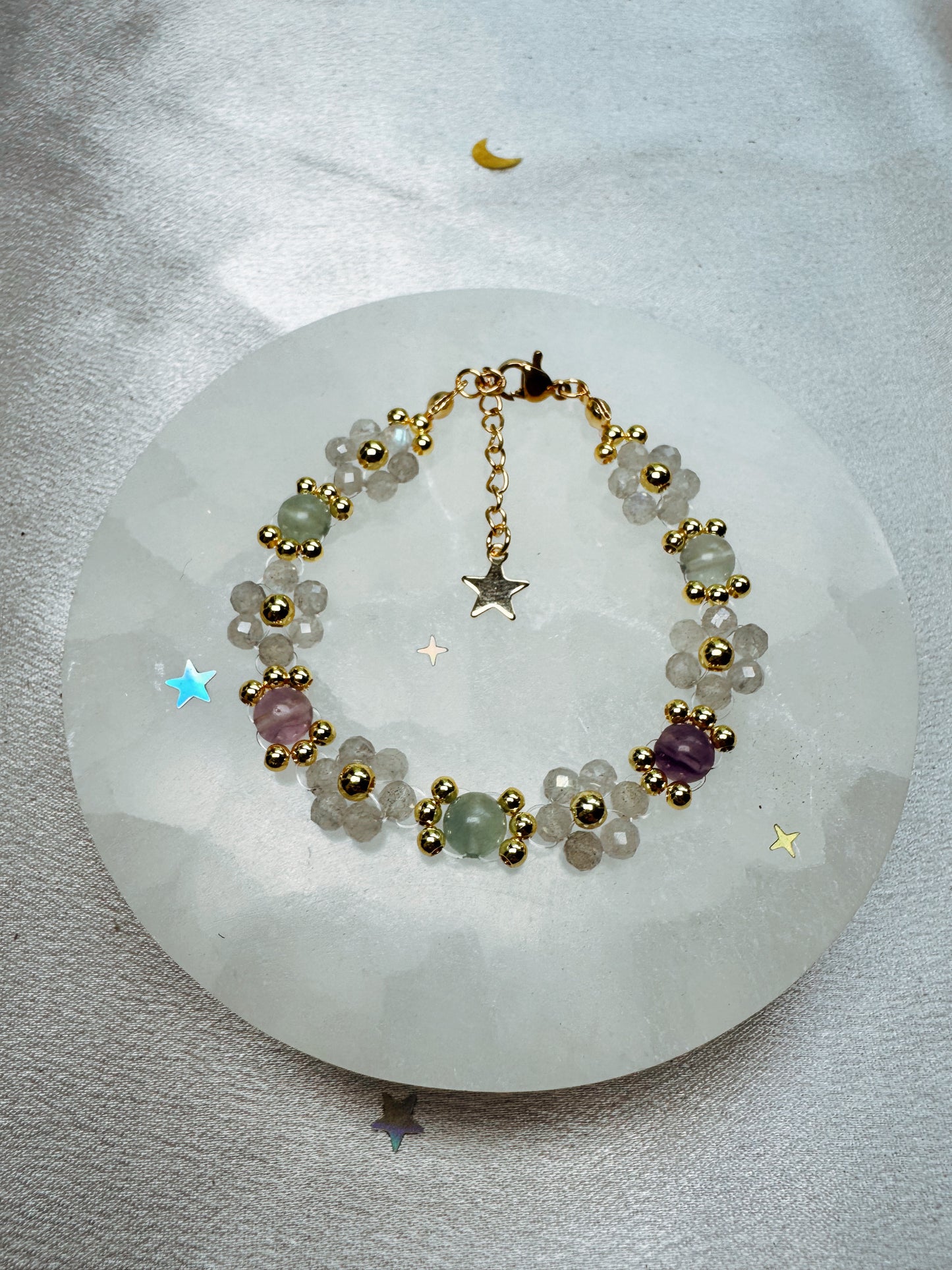 Gemstone Beaded Flower Bracelet