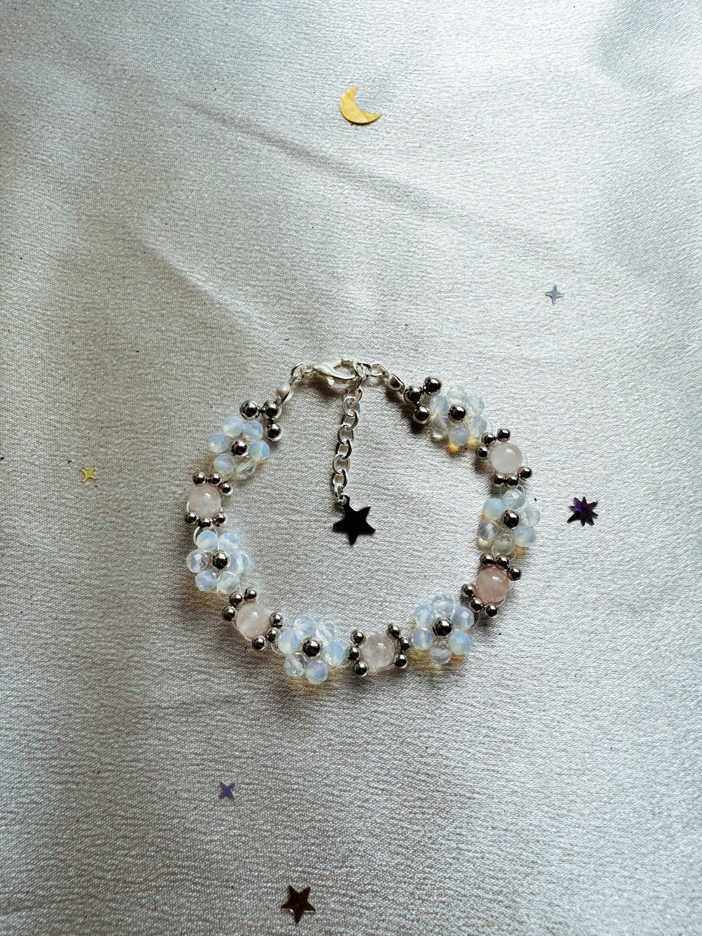 Gemstone Beaded Flower Bracelet