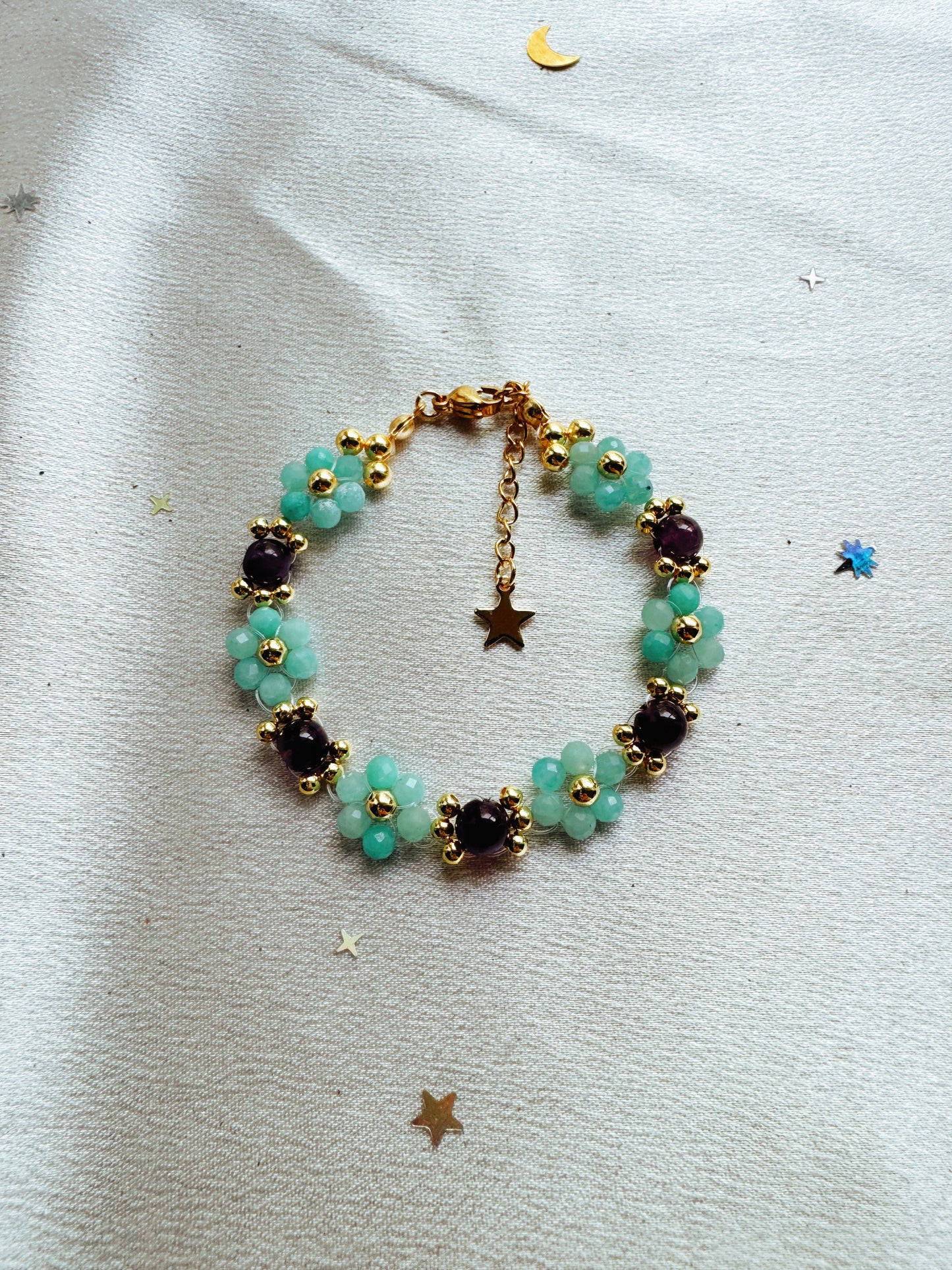 Gemstone Beaded Flower Bracelet