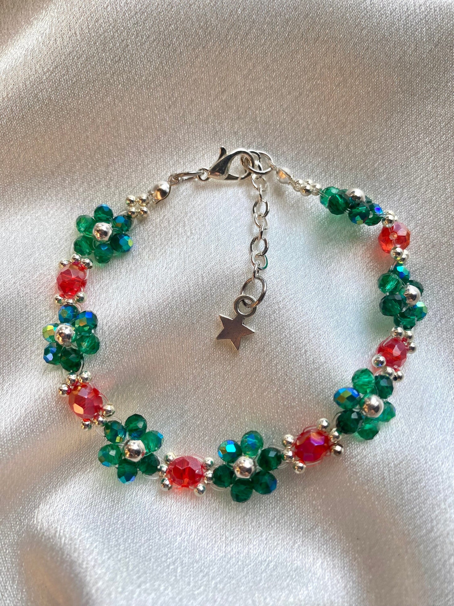 Christmas Joy Bracelet and Earrings Jewelry Set Mothers Day Gift Birthday Bridesmaid For her Handmade Crystal Beads Flower Daisy