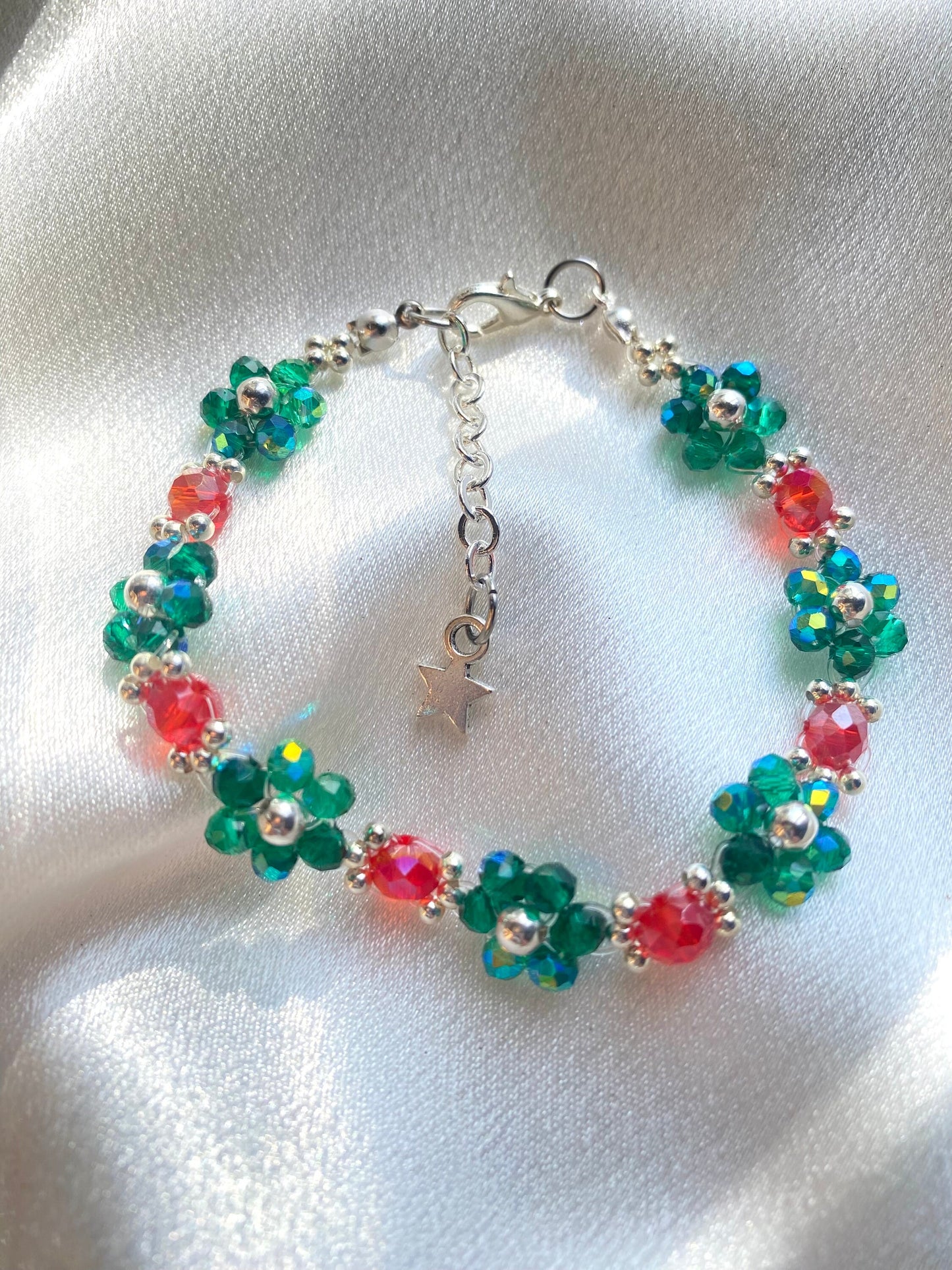 Christmas Joy Bracelet and Earrings Jewelry Set Mothers Day Gift Birthday Bridesmaid For her Handmade Crystal Beads Flower Daisy