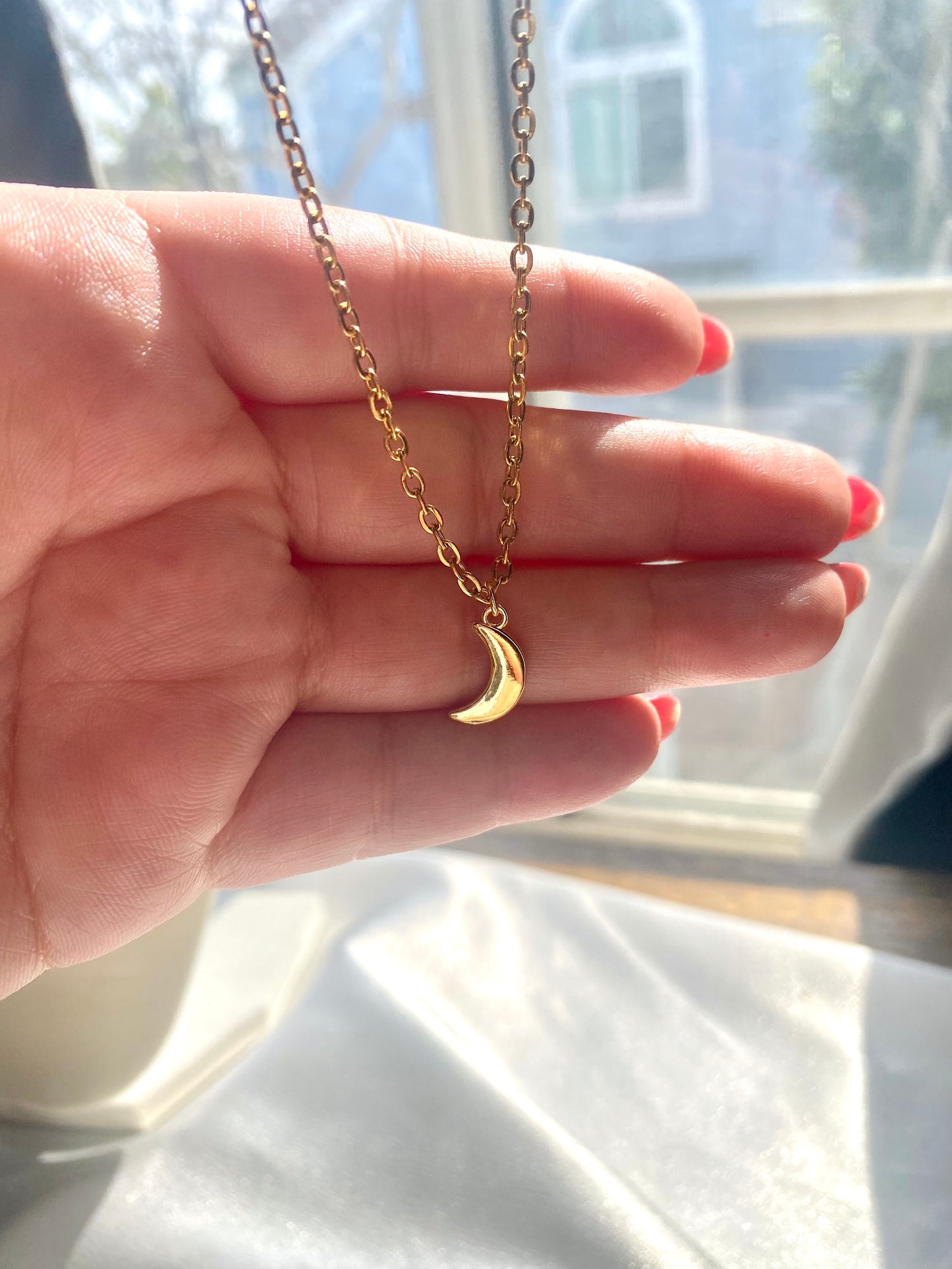 Crescent Moon Pendant 18k Gold Plated Necklace Dainty Mothers Day Birthday Bridesmaid Wedding Gift For her Date Night Witchy Celestial