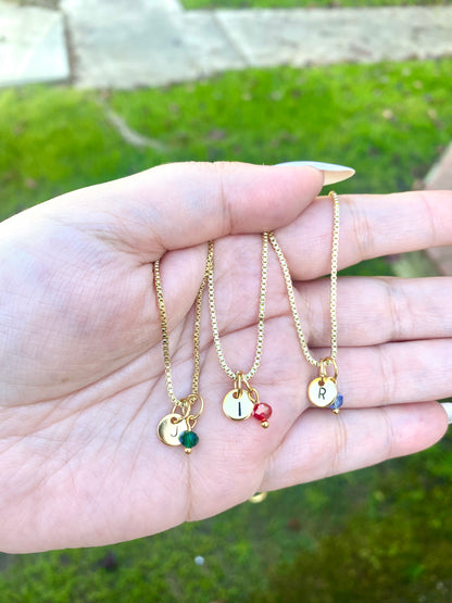 Custom Dainty Initial Name Necklace with Birthstone