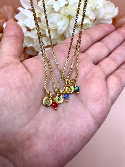 Custom Dainty Initial Name Necklace with Birthstone