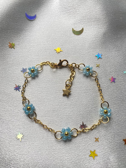 Dainty Pastel Blue Flower Bracelet