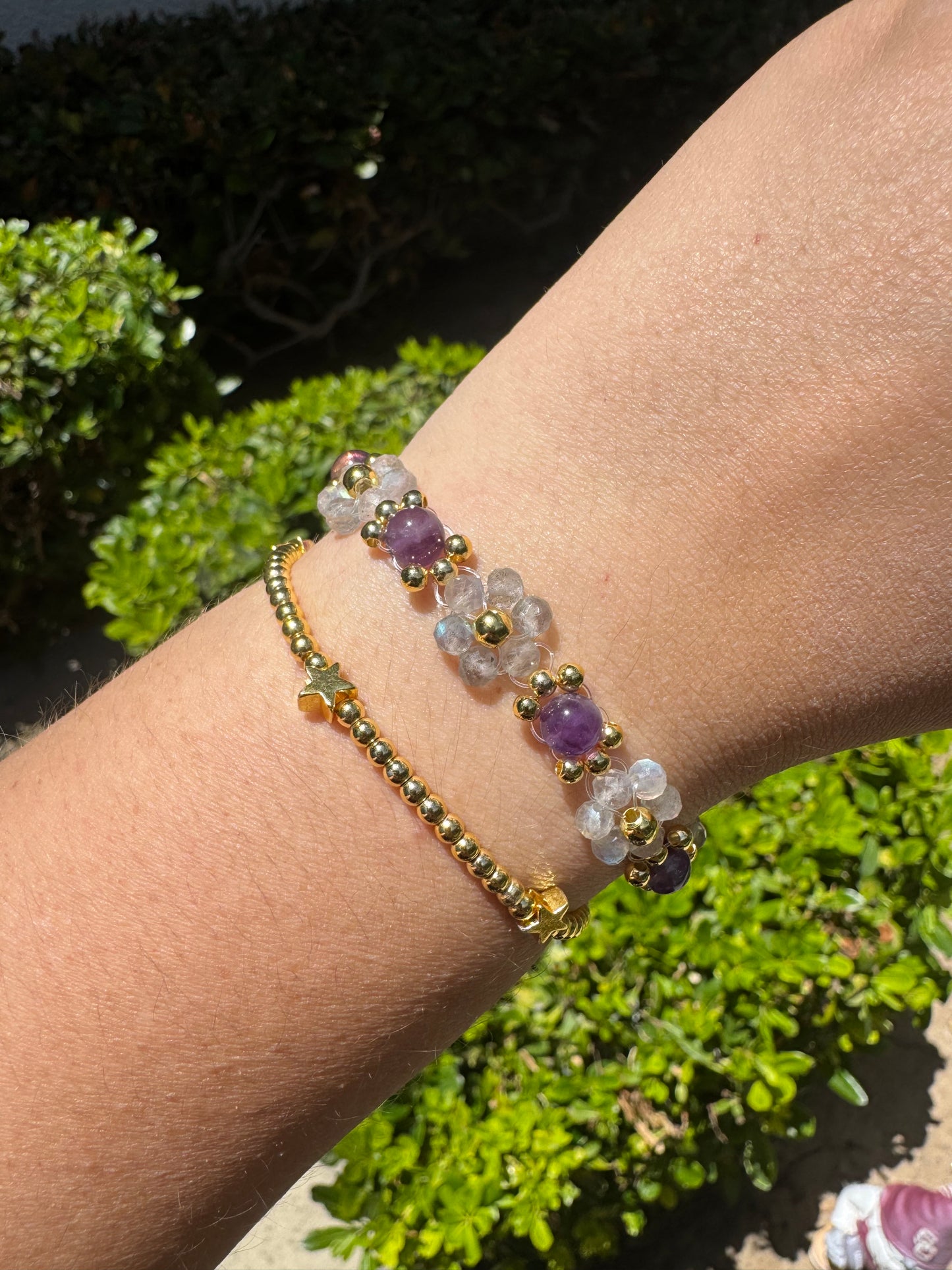 Gemstone Beaded Flower Bracelet