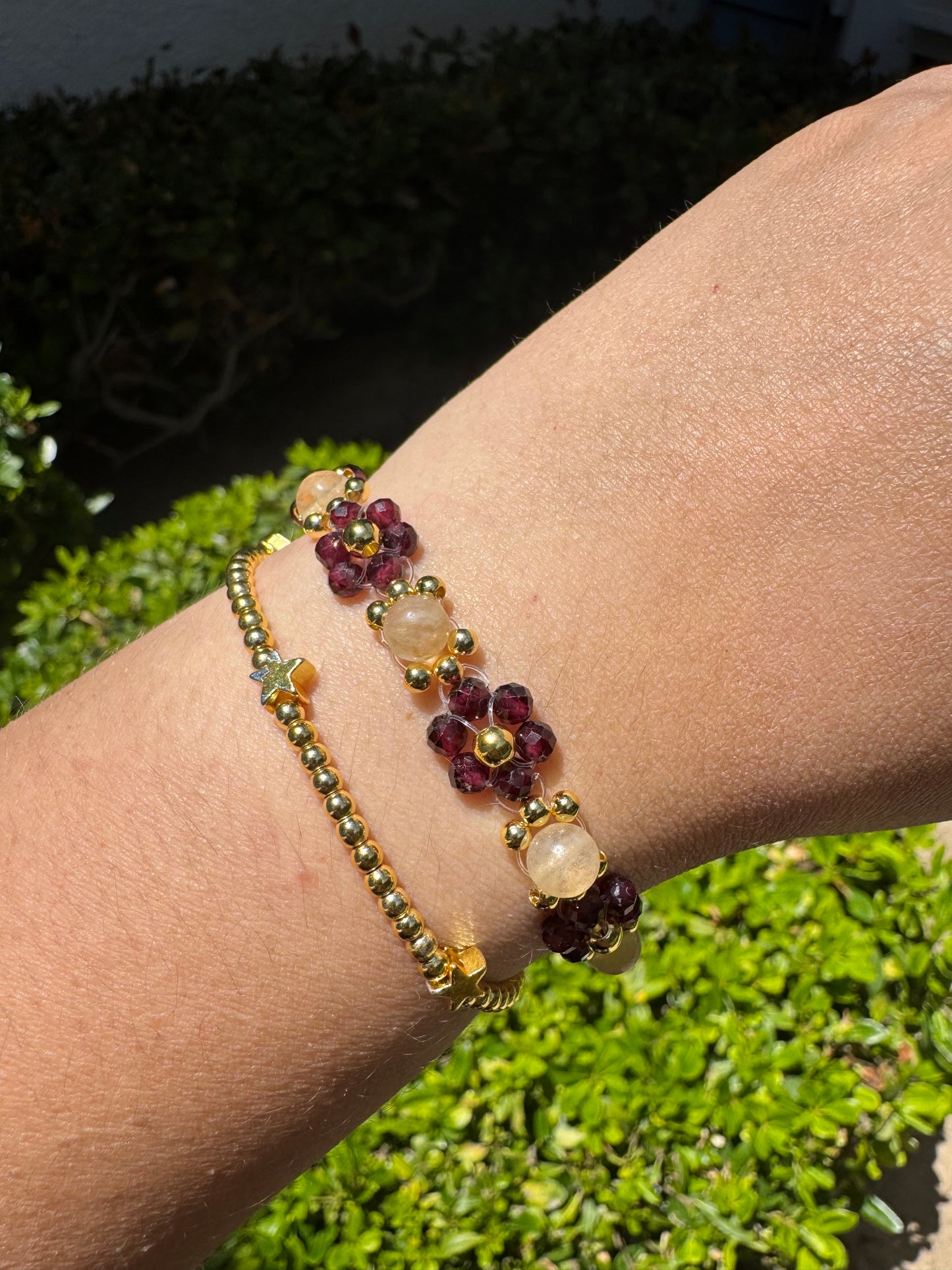 Gemstone Beaded Flower Bracelet