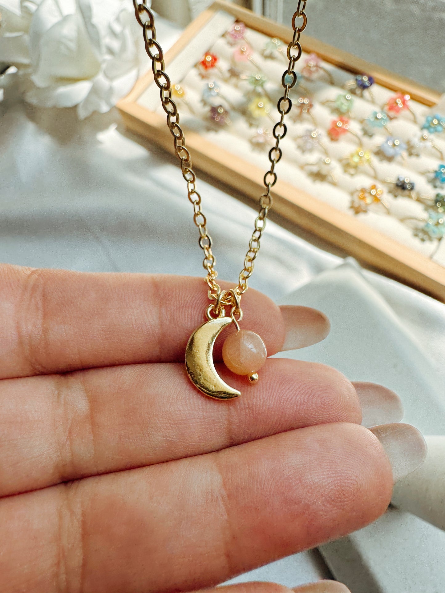 Moon Necklace with Gemstone