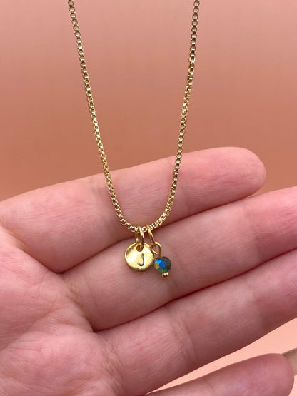 Custom Dainty Initial Name Necklace with Birthstone