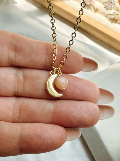 Moon Necklace with Gemstone