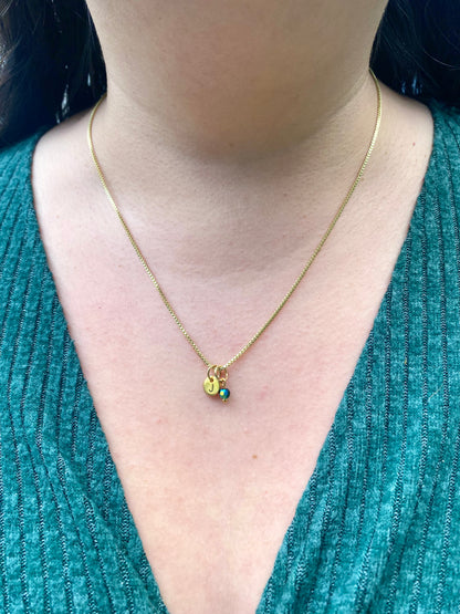 Custom Dainty Initial Name Necklace with Birthstone