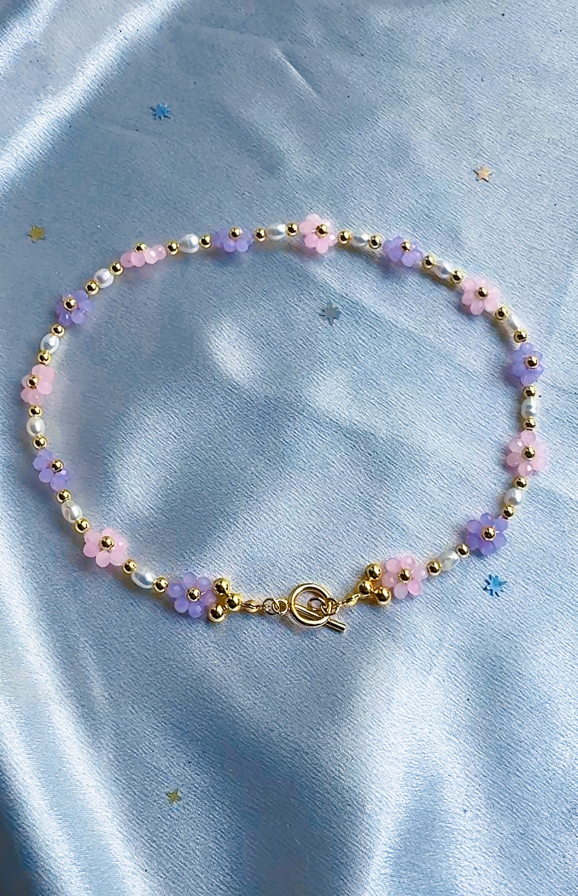 Pink and Purple Flower Pearl Necklace