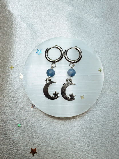 Peach Moonstone Moon Earrings