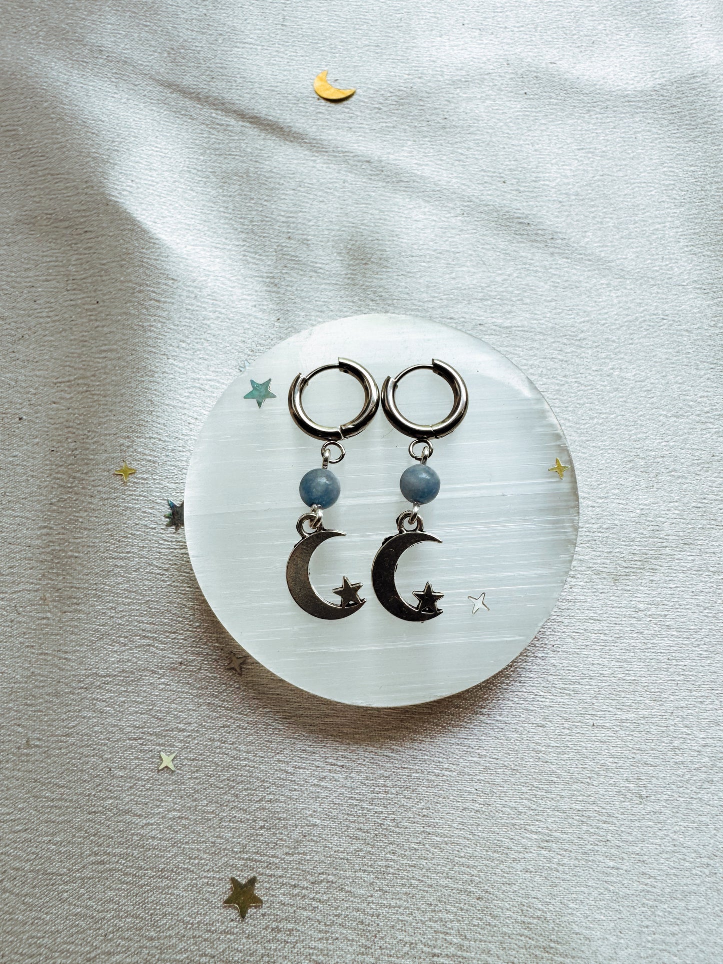 Peach Moonstone Moon Earrings