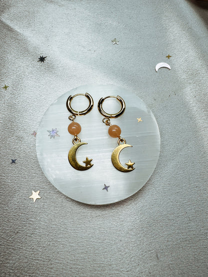 Peach Moonstone Moon Earrings