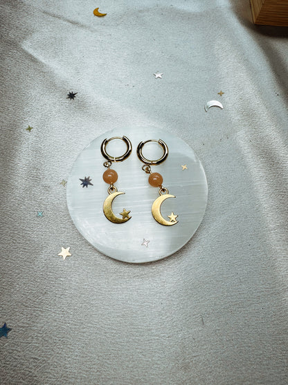 Peach Moonstone Moon Earrings