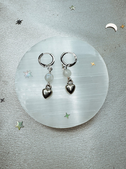 Silver Heart Gemstone Earrings
