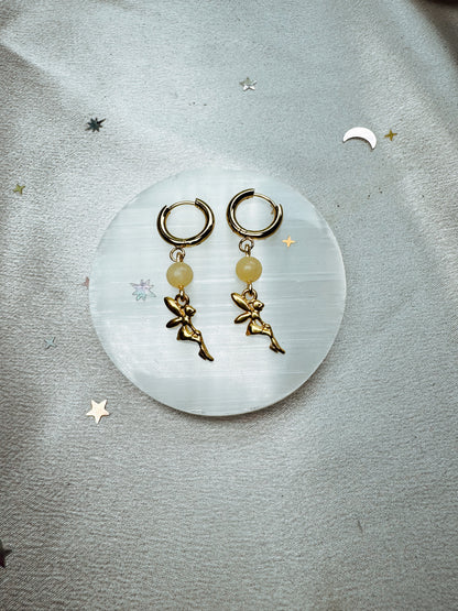 Gold Fairy Yellow Calcite Earrings