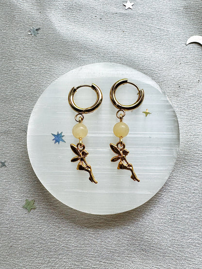 Gold Fairy Yellow Calcite Earrings