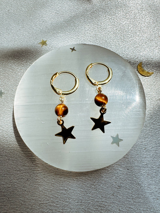Gold Star Gemstone Earrings