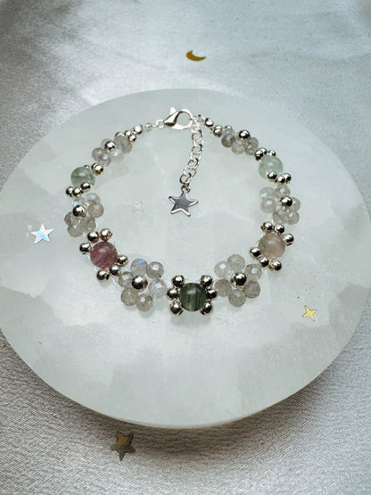 Gemstone Beaded Flower Bracelet