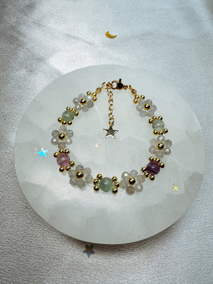 Gemstone Beaded Flower Bracelet