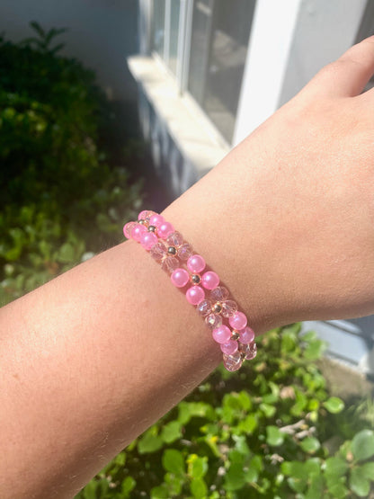 Cute Chunky Pink Crystal Pearl Beaded Bracelet | Bracelet | Mothers Day Gift | Birthday Gift | Bridesmaid Gift | Jewelry |Beaded Bracelet