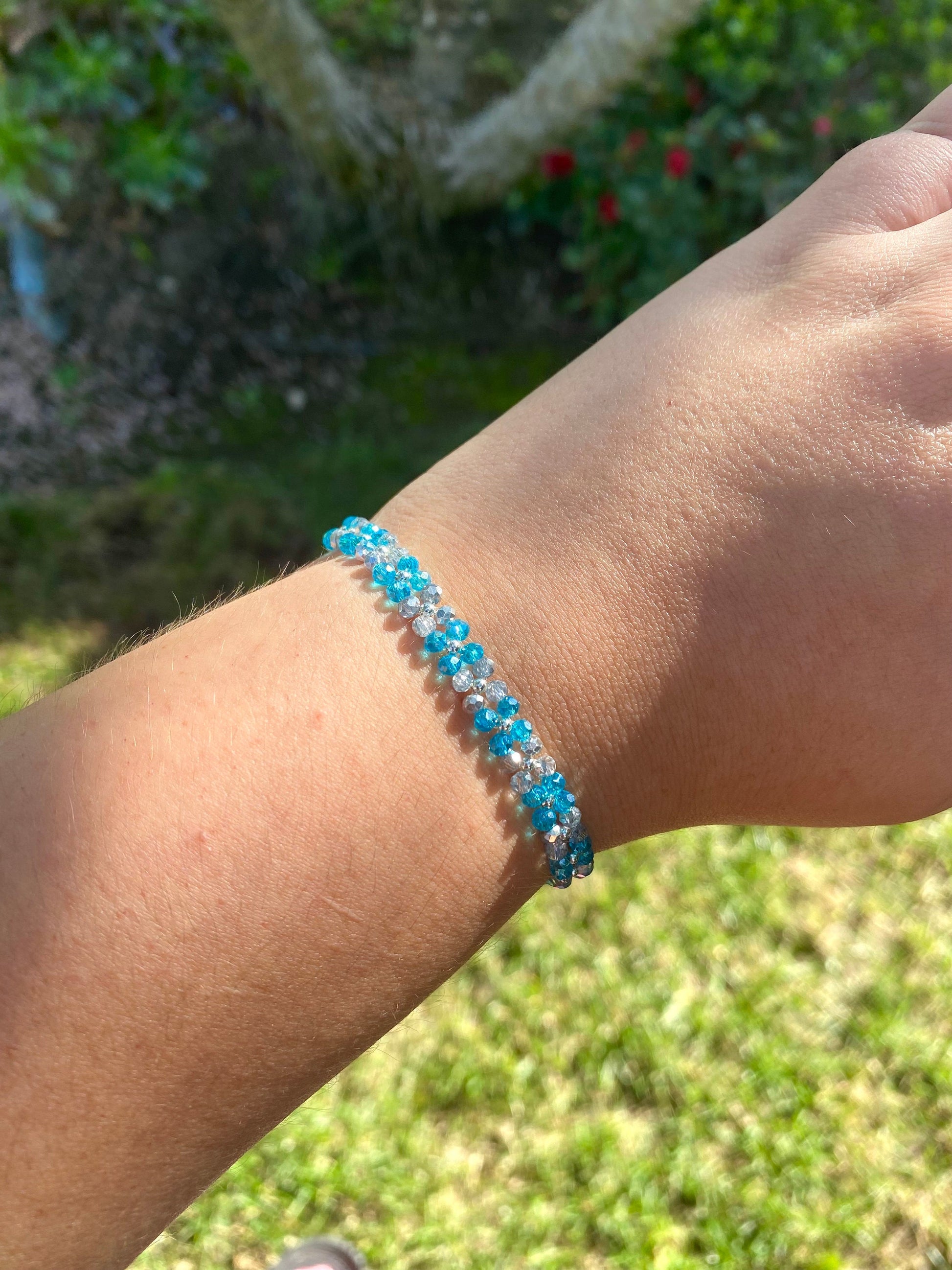 Dainty Tiny Blue and Silver Beaded Bracelet | Cute Bracelet | Mothers Day Gift | Birthday Gift | Bridesmaid Gift | Jewelry