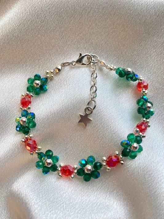 Christmas Joy Bracelet and Earrings Jewelry Set Mothers Day Gift Birthday Bridesmaid For her Handmade Crystal Beads Flower Daisy