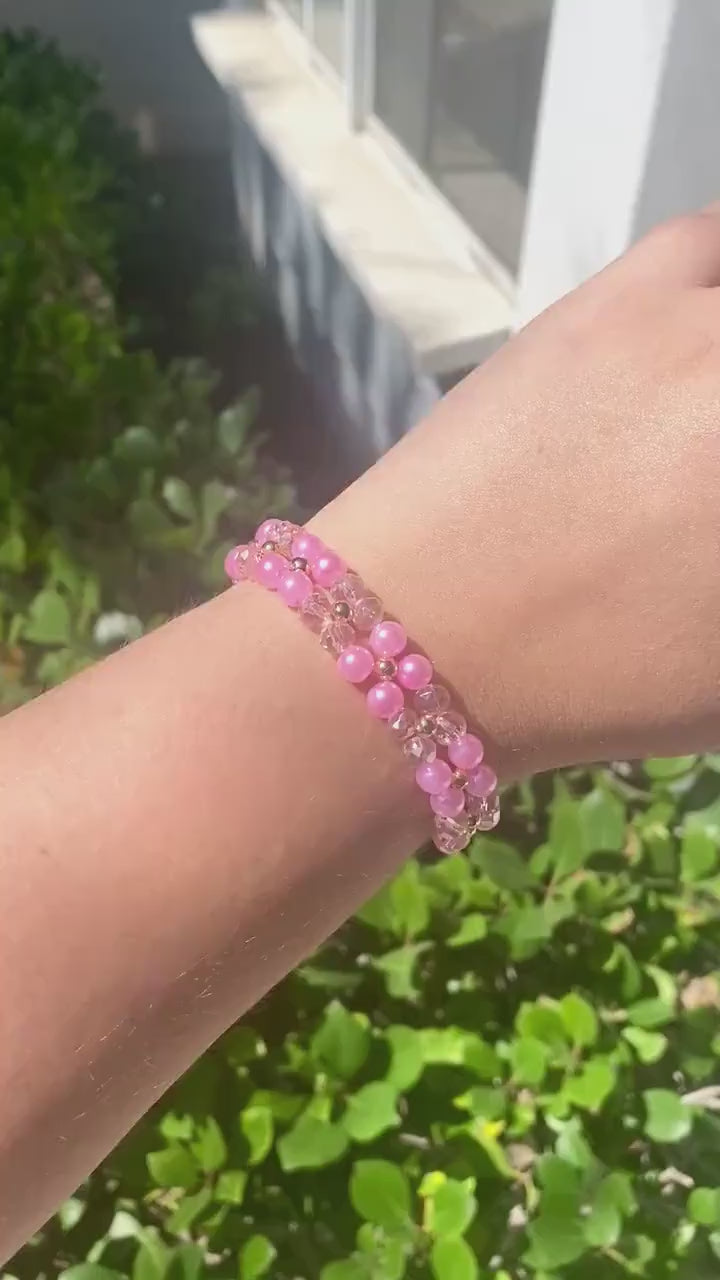 Cute Chunky Pink Crystal Pearl Beaded Bracelet | Bracelet | Mothers Day Gift | Birthday Gift | Bridesmaid Gift | Jewelry |Beaded Bracelet