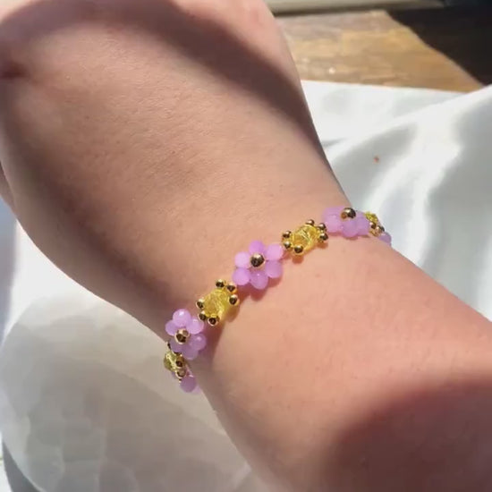 Make Your Own Custom Daisy Flower Beaded Bracelet 18k Gold Filled Bead Personalized Birthday For Her Cute Dainty Handmade Teen Floral Unique