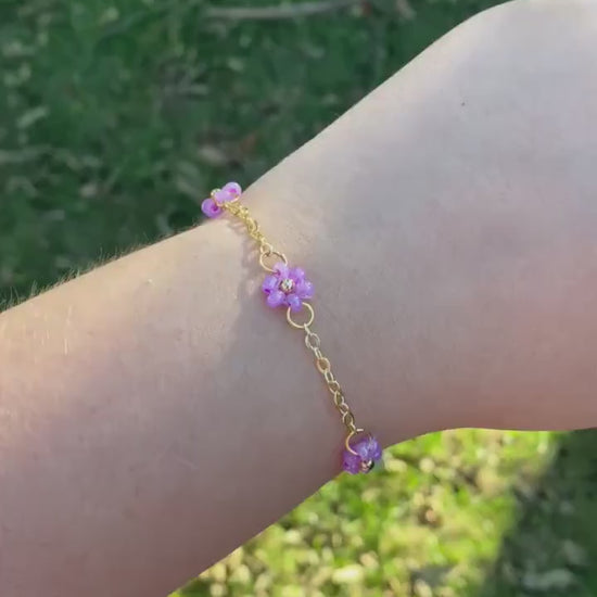 Cute Dainty Pastel Purple Daisy Flower Bracelet | Cute Bracelet | Mothers Day Gift |Birthday Gift|Bridesmaid Gift