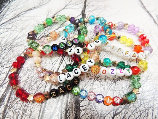 Custom Friendship Bracelets Crystal Beads Personalized Name Christmas Birthday For Her Him Cute One of a Kind Handmade