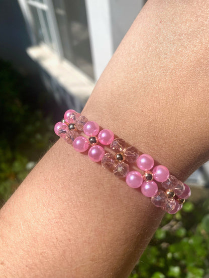 Cute Chunky Pink Crystal Pearl Beaded Bracelet | Bracelet | Mothers Day Gift | Birthday Gift | Bridesmaid Gift | Jewelry |Beaded Bracelet