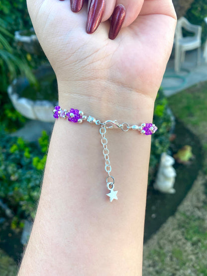 Speak Now inspired Dainty Purple Crystal Daisy Flower Beaded Bracelet | Cute Bracelet | Mothers Day Gift | Birthday Gift | Bridesmaid Gift |