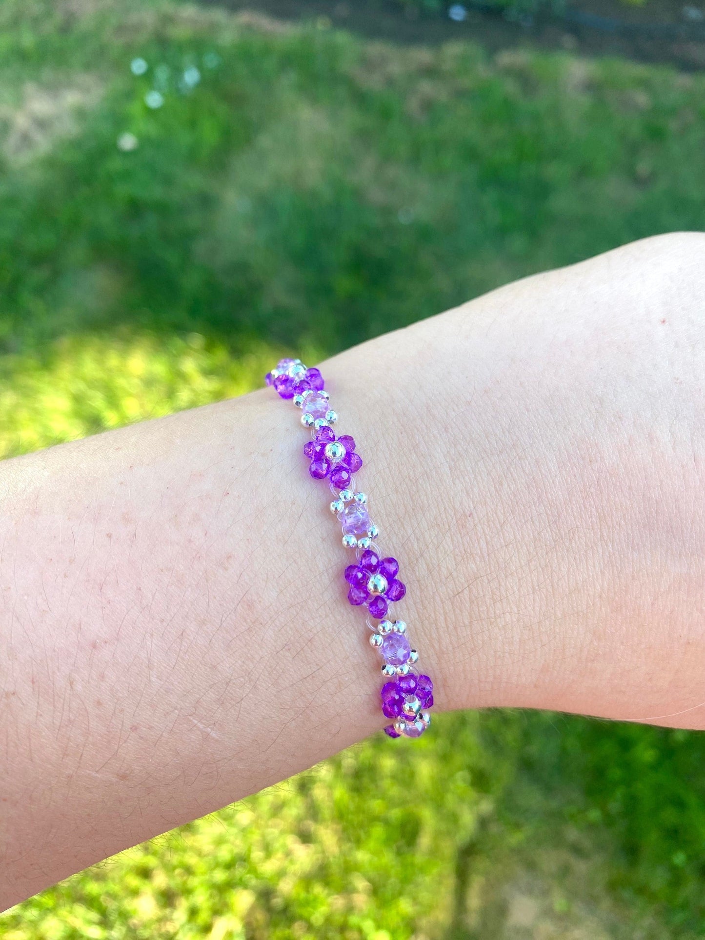 Speak Now inspired Dainty Purple Crystal Daisy Flower Beaded Bracelet | Cute Bracelet | Mothers Day Gift | Birthday Gift | Bridesmaid Gift |